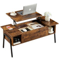 Black Wood Lift Top Coffee Table with Hidden Compartment and Storage Shelf C8988