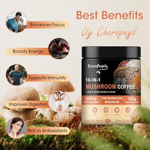 10 in 1 Mushroom Coffee with Lion’s Mane, Reishi, Turkey Tail, 4.23 Oz P823181