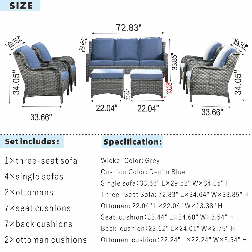7 Pieces Wicker Rattan Sectional Sofa F28843