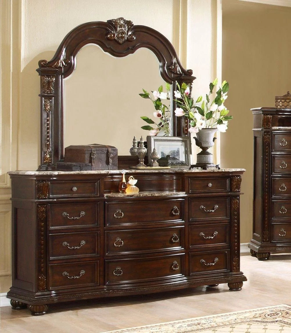 Dark Cherry 11-Drawer Dresser with Mirror U28586