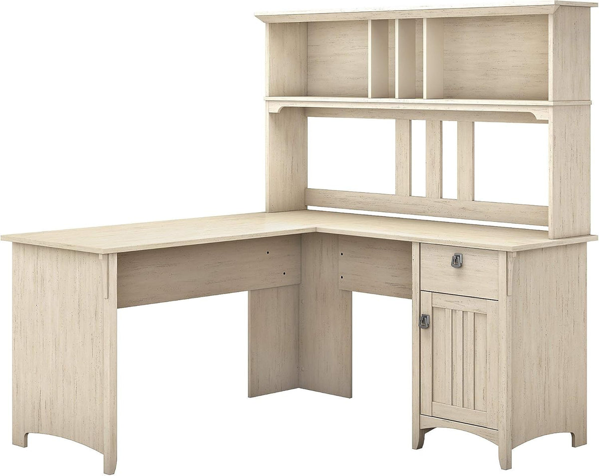 60W L Shaped Desk with Hutch in Cape Cod Gray C25067