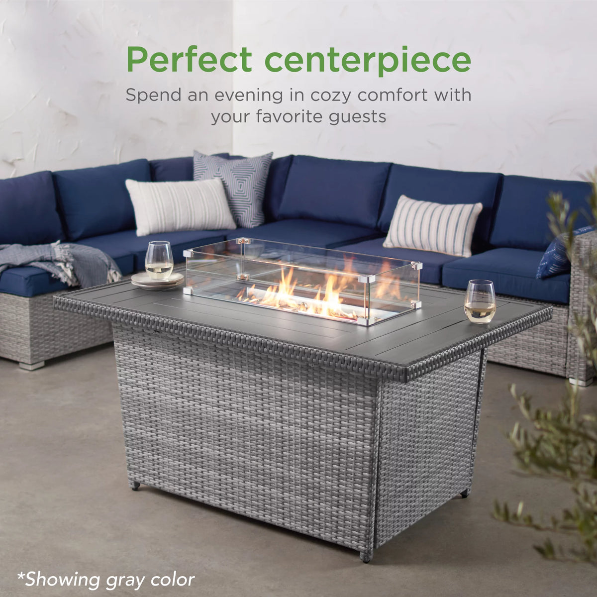 52in Wicker Propane Gas Fire Pit Table 50,000 BTU with Glass Wind Guard Z905427