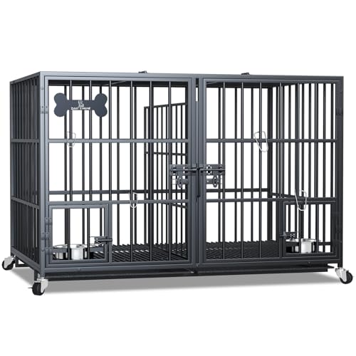 42/48 inch Heavy Duty Metal Dog Crate with Wheels B748485