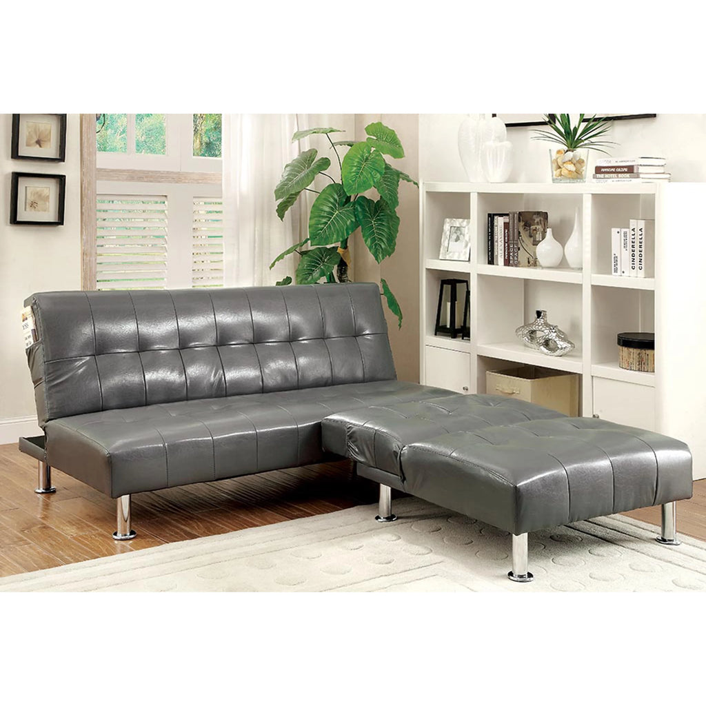 Gray Faux Leather Tufted Convertible Futon Sofa D93050