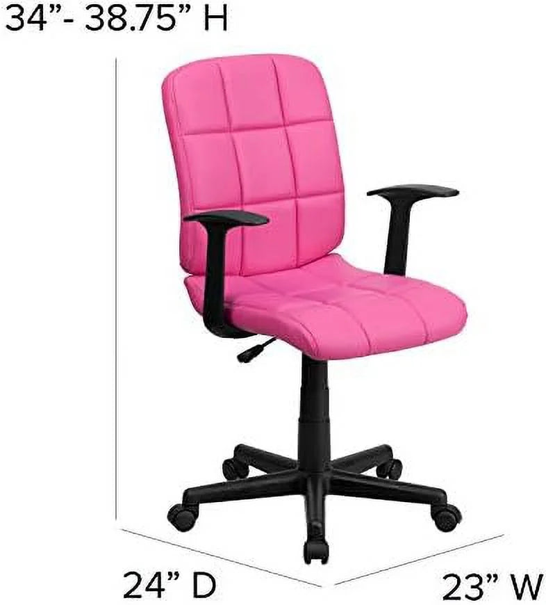 Pink Quilted Vinyl Swivel Office Chair with Arms T345