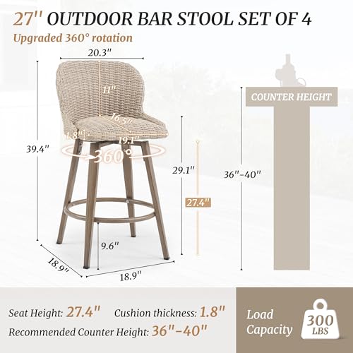 Apricot PE Rattan Swivel Bar Stools Set of 4 U1834