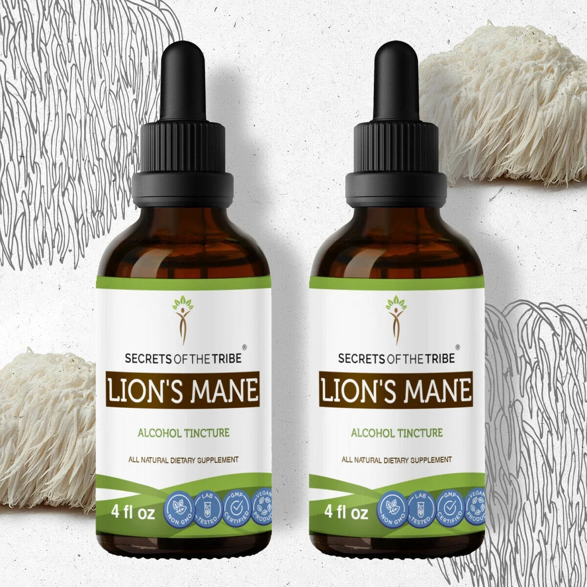 Organic Lion's Mane Dried Mushroom Alcohol Extract 2x4 oz A537