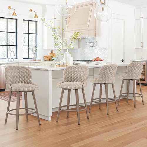 Apricot PE Rattan Swivel Bar Stools Set of 4 U1834