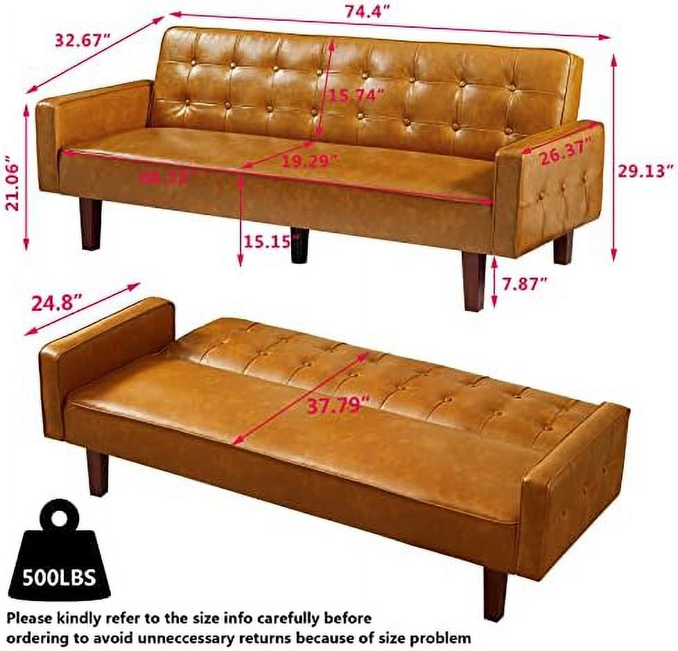 Tufted Linen Futon Sofa Couch Bed Twin Size with Solid Wood Legs I2812