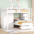 White Wood Bunk Bed with Wardrobe, Staircase and Drawers G8872