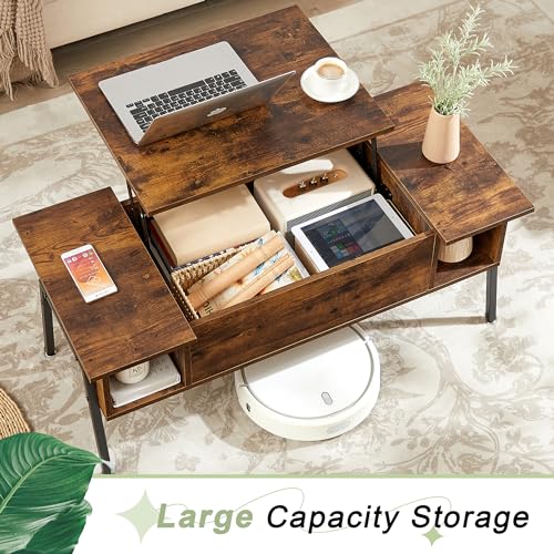 Black Wood Lift Top Coffee Table with Hidden Compartment and Storage Shelf C8988