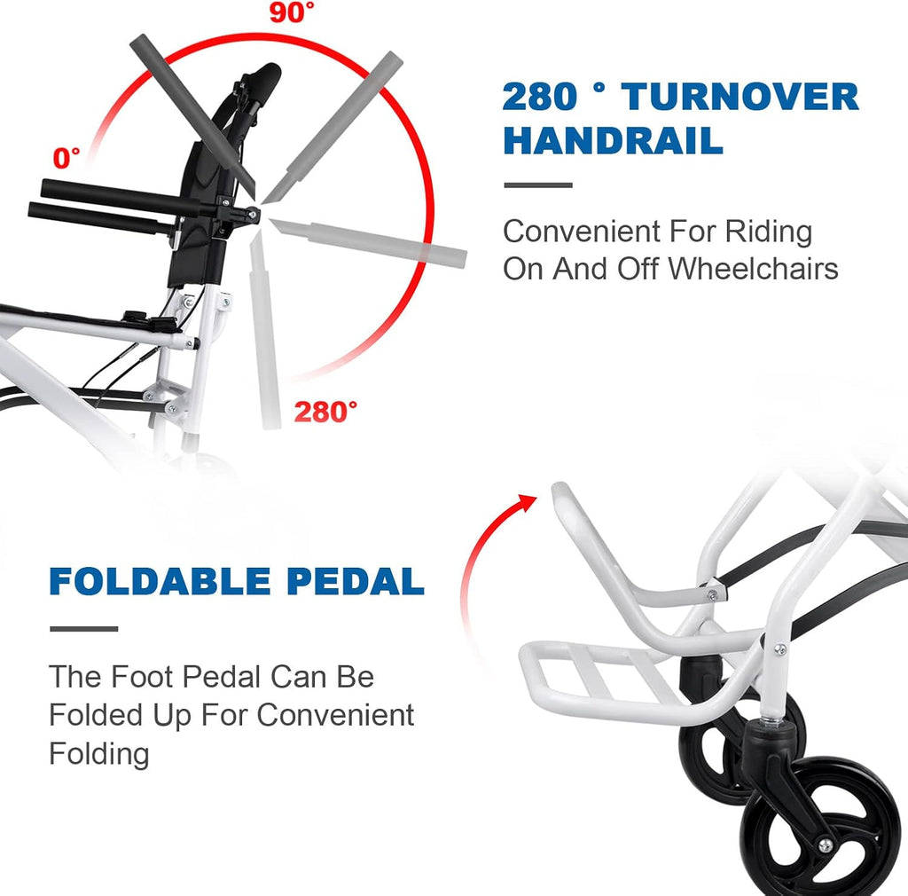 Ultra Light Folding Transport Wheelchair, 16lbs, Aluminum, Handbrakes, Support 220 Lbs G456
