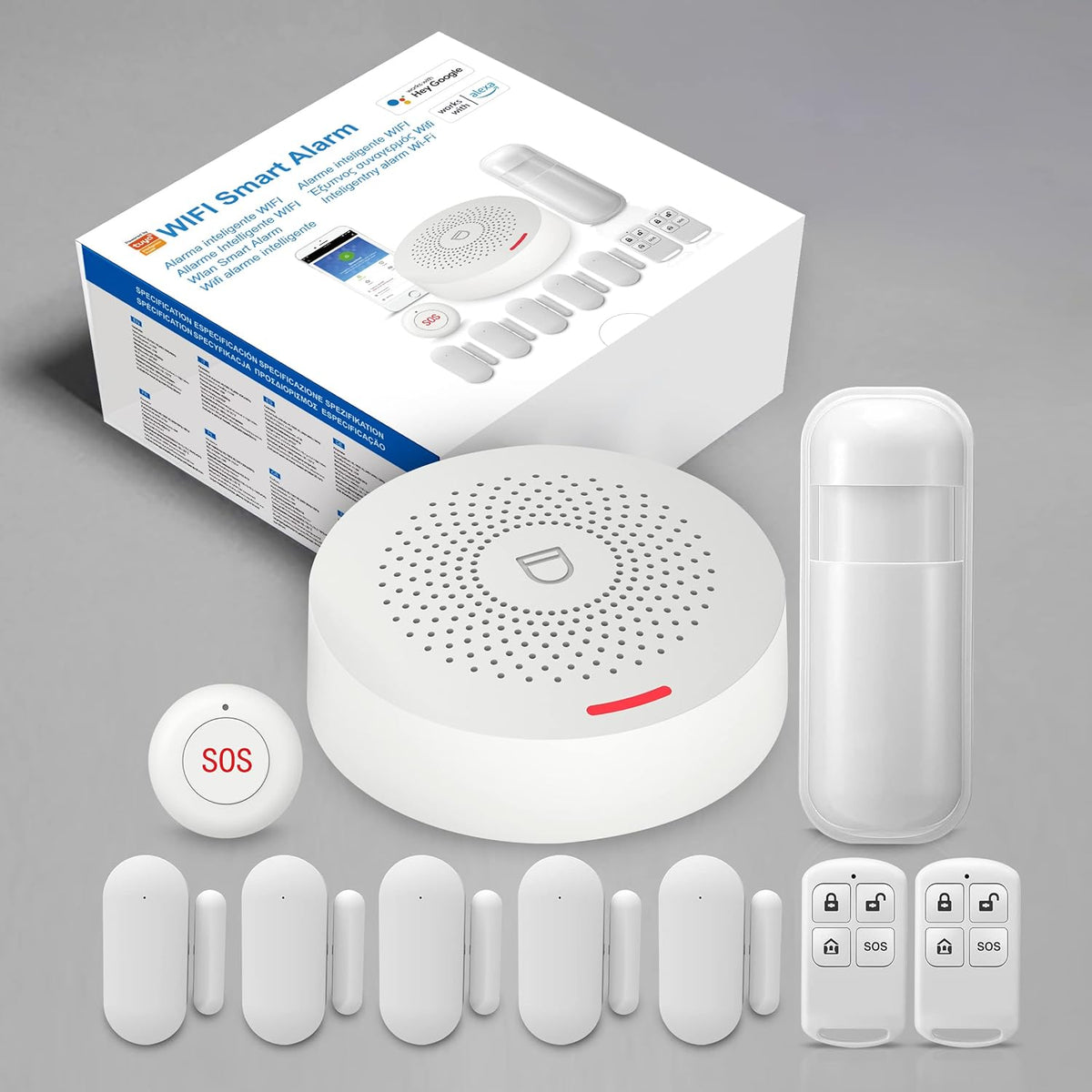 8 Pieces Smart Home Security System Kit with Alarm Siren, Door Window Sensor, Remote S458