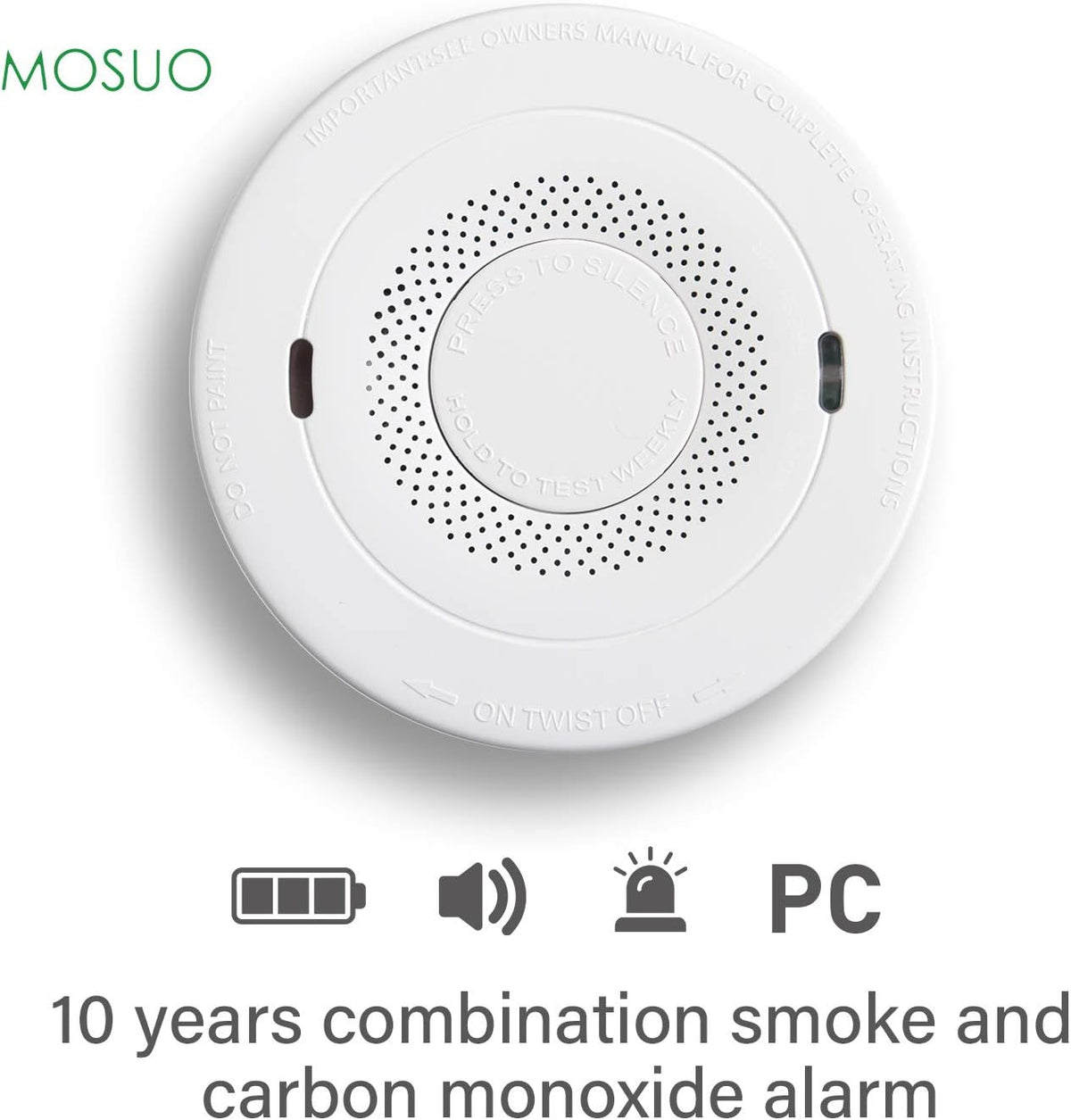Smoke and Carbon Monoxide Detector Alarm, 10-Year Battery, Dual Sensor O19142