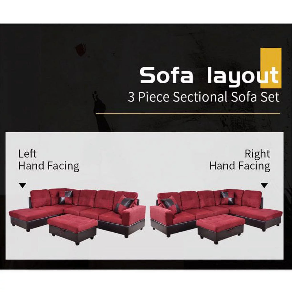 Red Microfiber Sectional Sofa with Storage Ottoman Q932558