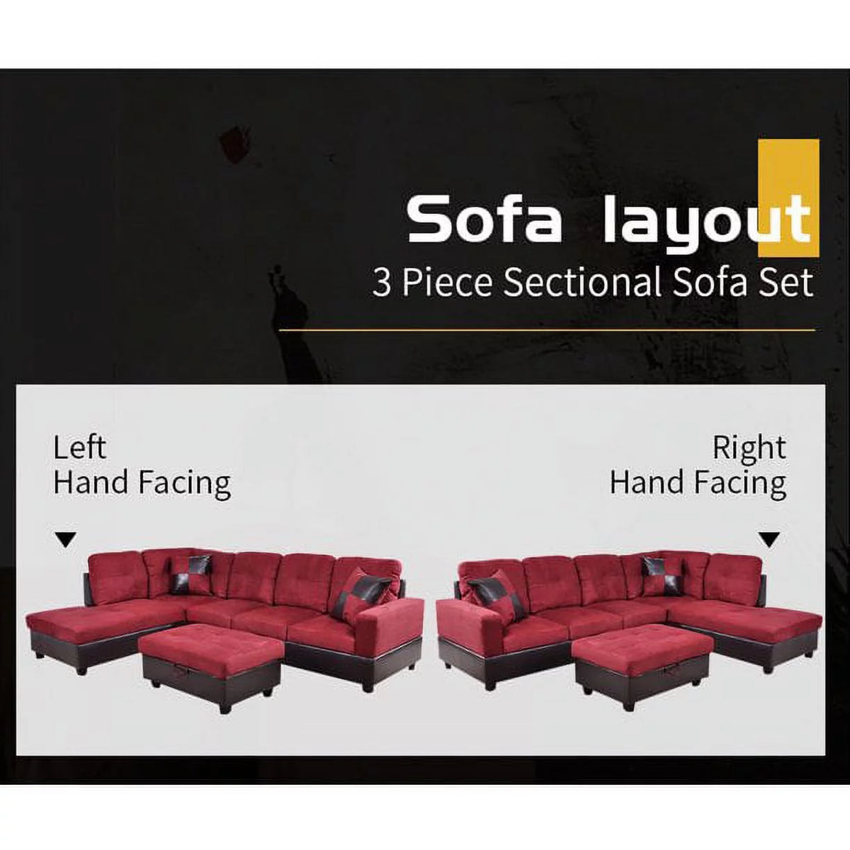 Red Microfiber Sectional Sofa with Storage Ottoman Q932558