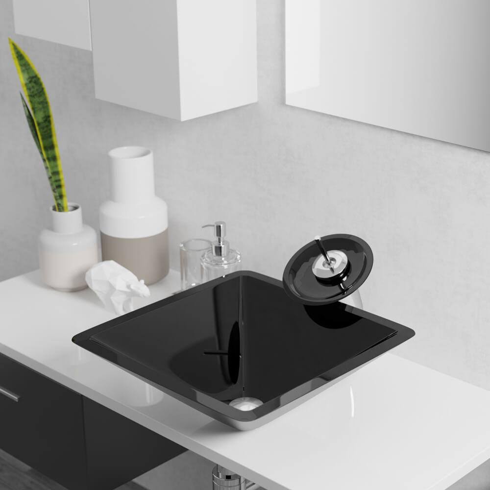 16-1/2x22 Glass Vessel Bathroom Sink with Vessel Faucet G54597