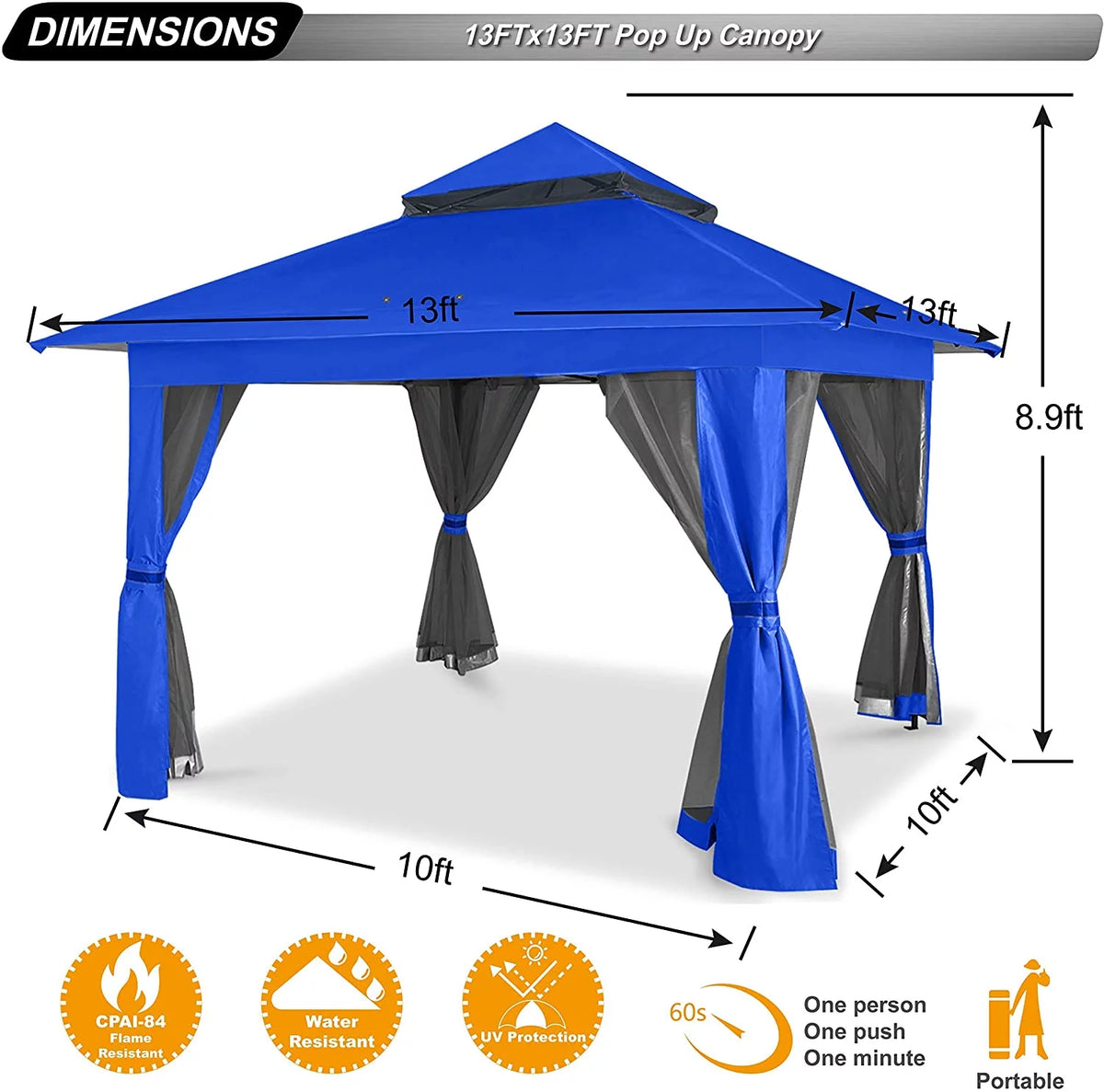 13'x13' Pop up Gazebo Canopy Shelter with Mosquito Netting, Brown H3954