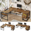 69" L Shaped Computer Desk with LED Lights and File Drawers K247