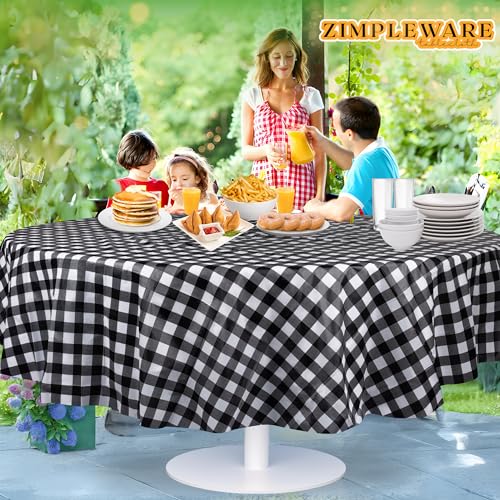 Red Gingham Checkered Plastic Round Tablecloth (12 Pack, 84in) N1882