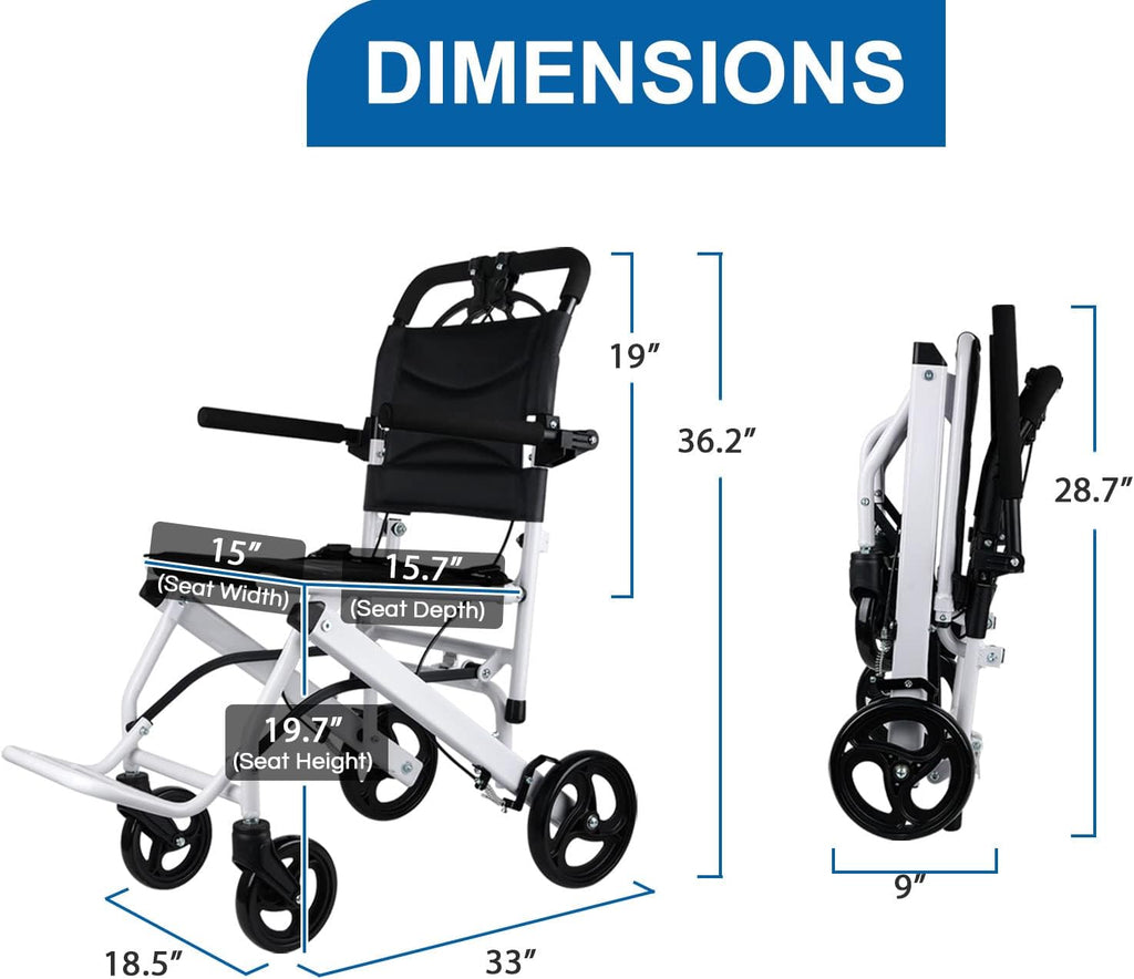 Ultra Light Folding Transport Wheelchair, 16lbs, Aluminum, Handbrakes, Support 220 Lbs G456