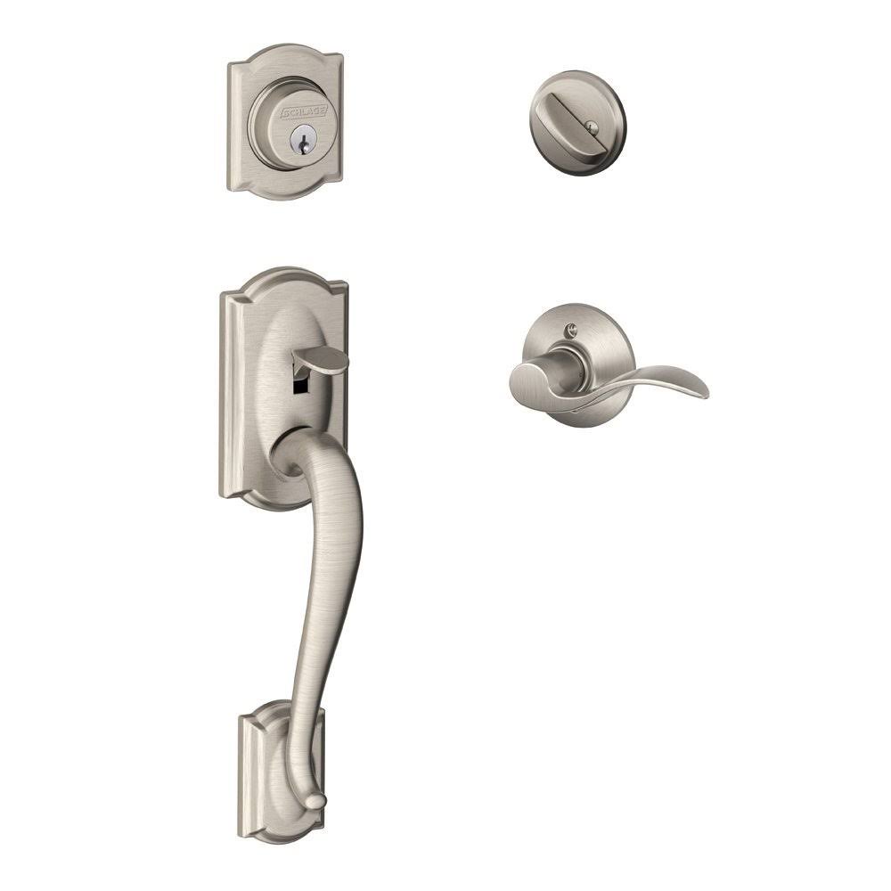 Camelot Single Cylinder Handleset and Left Hand Accent Lever, Satin Nickel M365