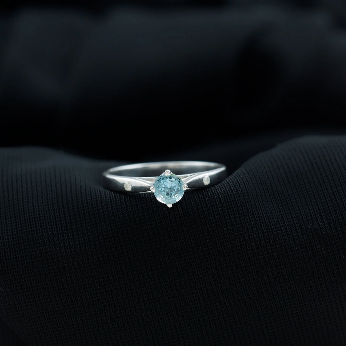 Aquamarine Solitaire Ring with Diamond, 925 Sterling Silver F343083