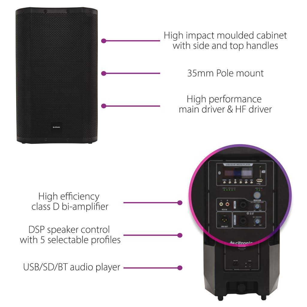 Full Range Active PA Speaker with Bluetooth, DSP, USB & SD C94044