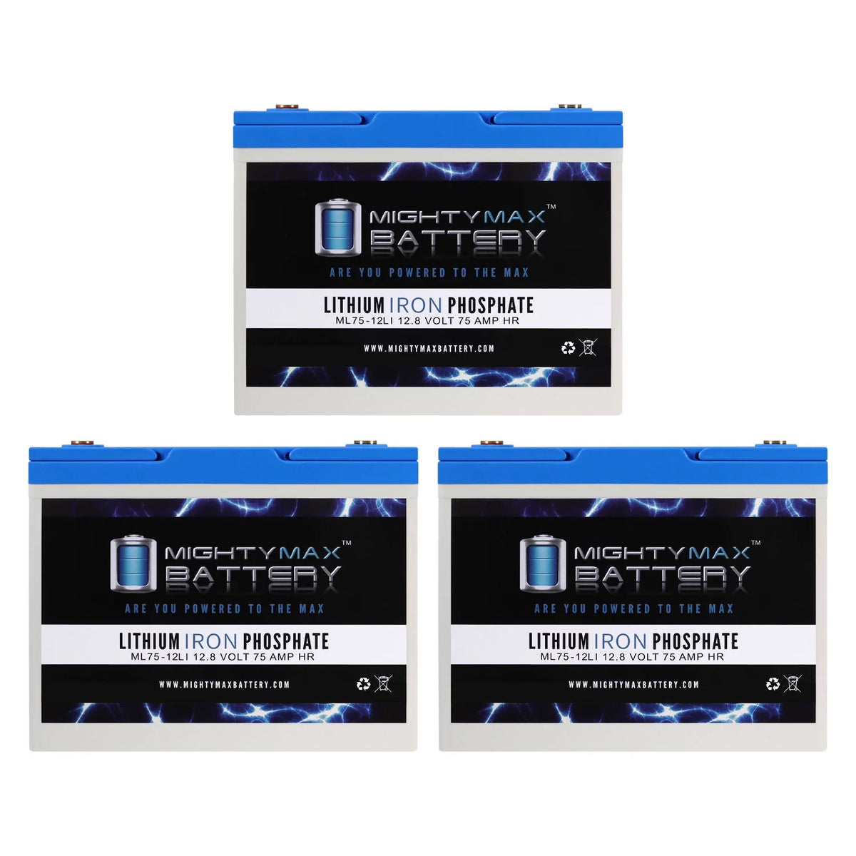 12V 75AH Lithium Replacement Battery 3 Pack O76060