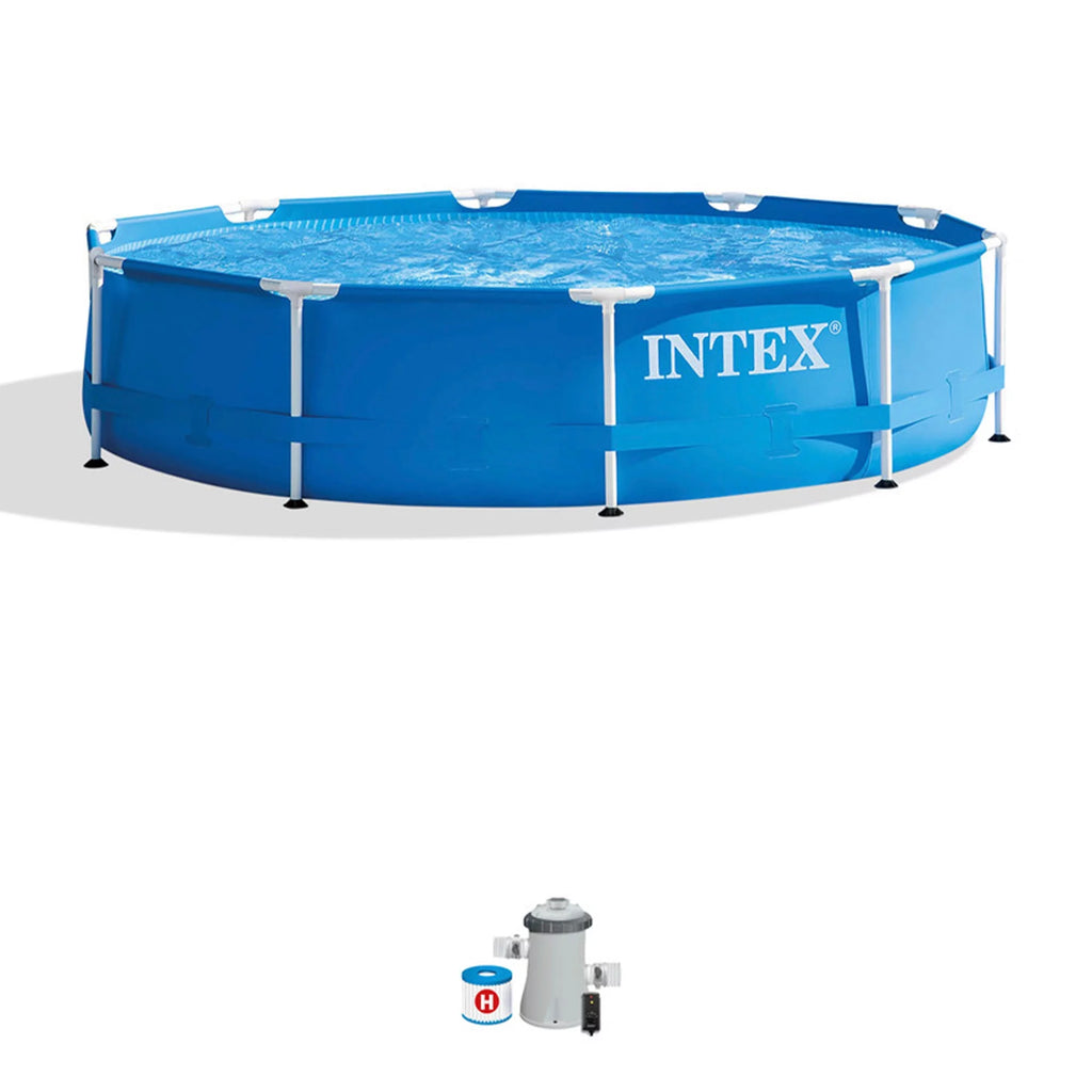 10' x 30 Metal Frame Round Above Ground Swimming Pool with Pump J36804