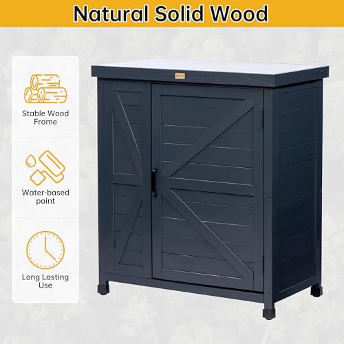 Outdoor Storage Cabinet with Metal Tabletop, 3 Adjustable Shelves M450