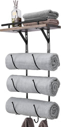 Metal Towel Rack with Wooden Shelf and 3 Hooks E698