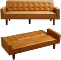 Tufted Linen Futon Sofa Couch Bed Twin Size with Solid Wood Legs I2812