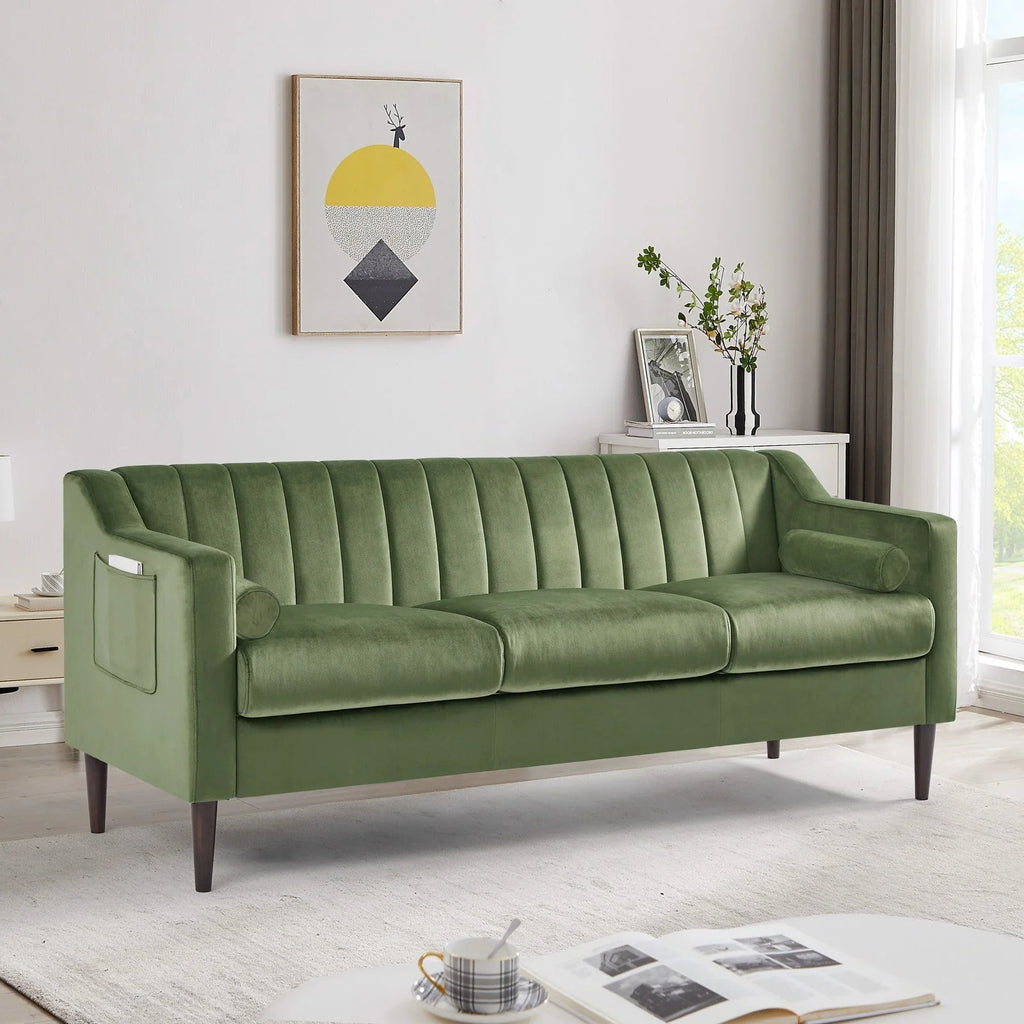Velvet Upholstered Chesterfield Sofa with Wooden Legs Y7624