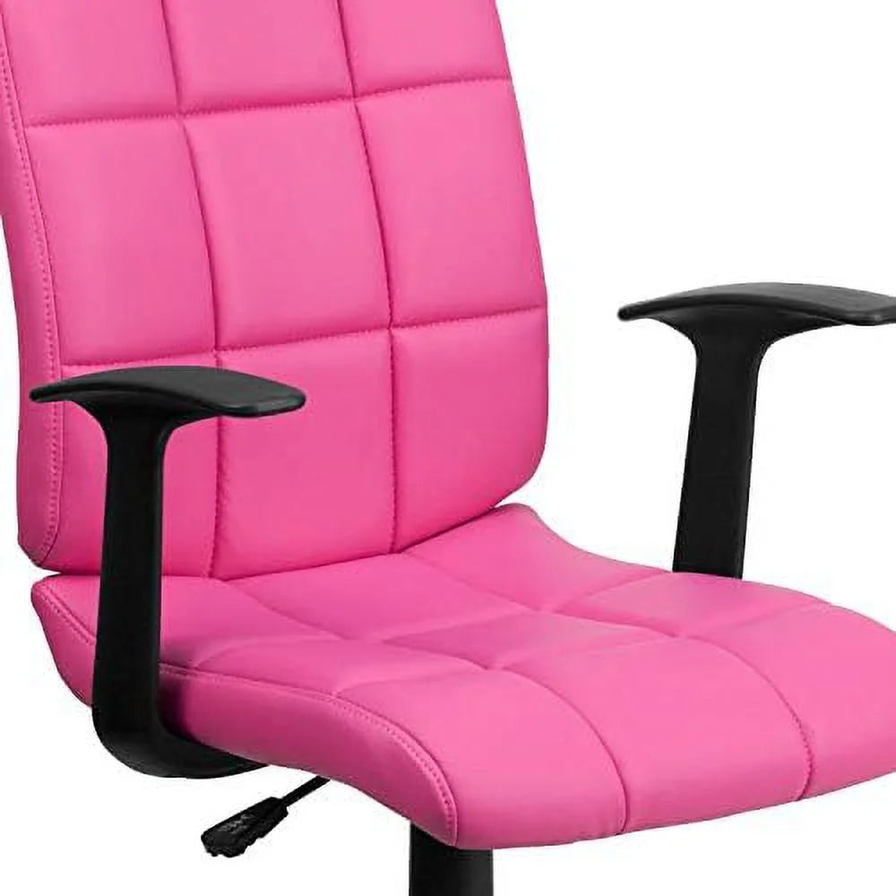 Pink Quilted Vinyl Swivel Office Chair with Arms T345