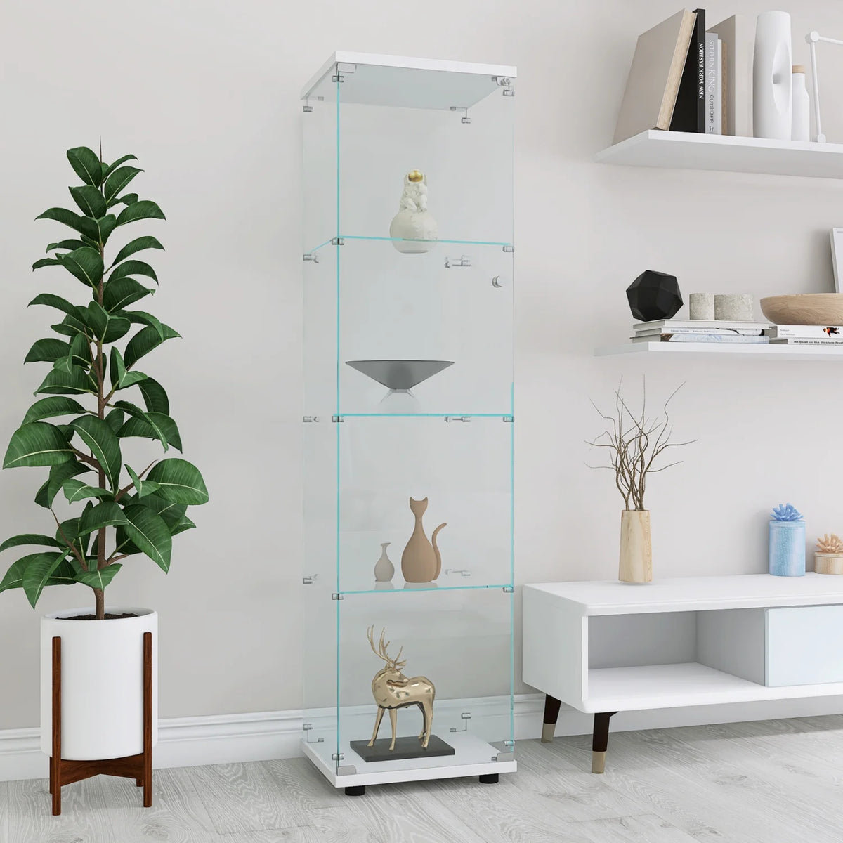 White Glass Display Cabinet with 4 Shelves E648331