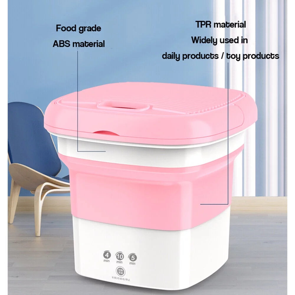 Mini Folding Portable Washing Machine with Dryer Bucket Pink Q7643