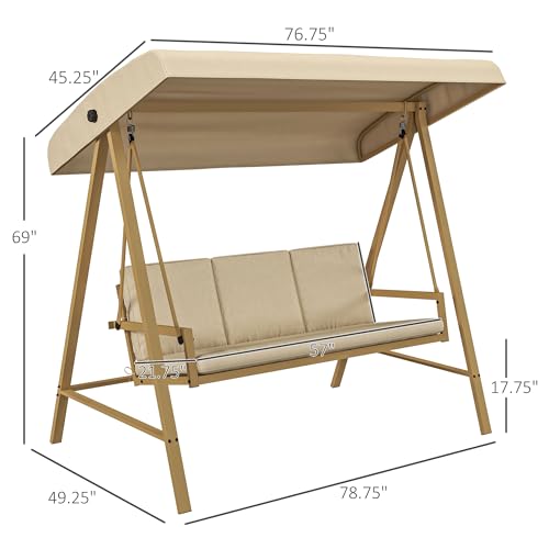 3-Seat Outdoor Porch Swing with Stand and Adjustable Canopy M911830