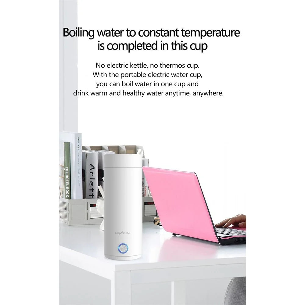 400ML Electric Travel Water Boiler Tea Cup WHITE EU K2692