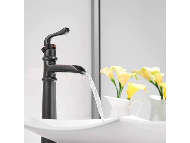 Tall Oil Rubbed Bronze Waterfall Vessel Sink Faucet with Pop Up Drain F57155