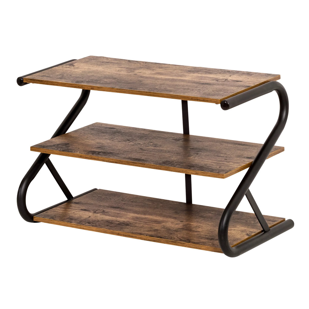 3-Shelf Wooden Shoe Rack with Matte Black Metal B49113