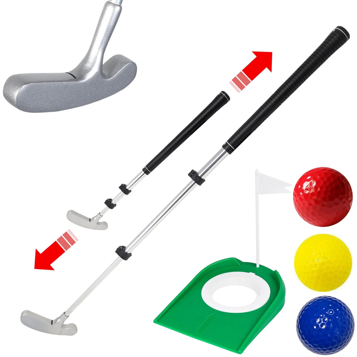 Kids Putter with Extendable Shaft, 3 Balls, Cup with Flag H230892