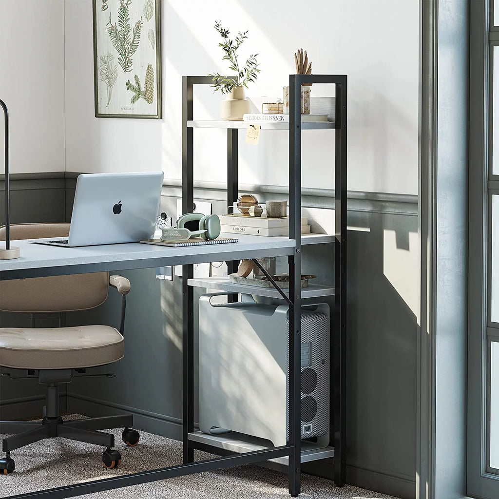 L Shaped Desk, 51.1 Inch White Corner Desk with Hutch V702223