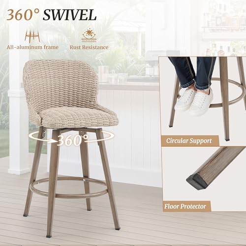 Apricot PE Rattan Swivel Bar Stools Set of 4 U1834