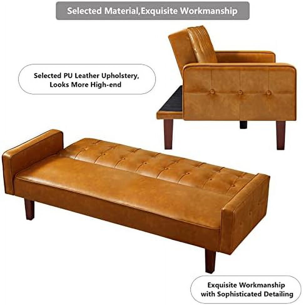 Tufted Linen Futon Sofa Couch Bed Twin Size with Solid Wood Legs I2812