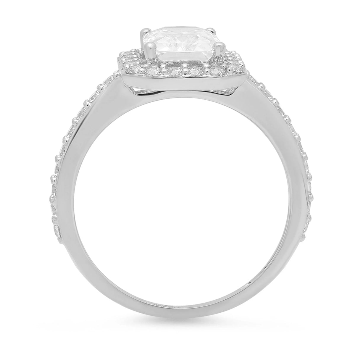 Emerald Cut Simulated Alexandrite Halo Ring, 18k White Gold, Size 3.75 D272