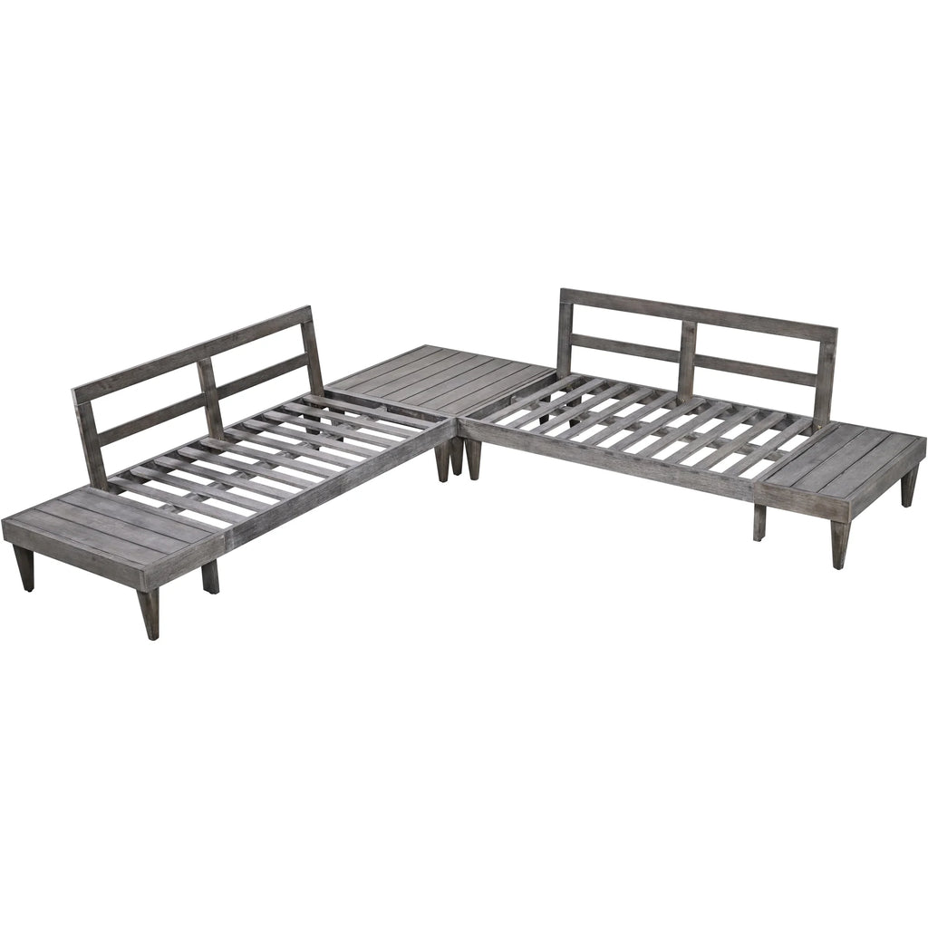 Grey Beige 3 Piece Wood Conversation Set with Coffee Table M1500