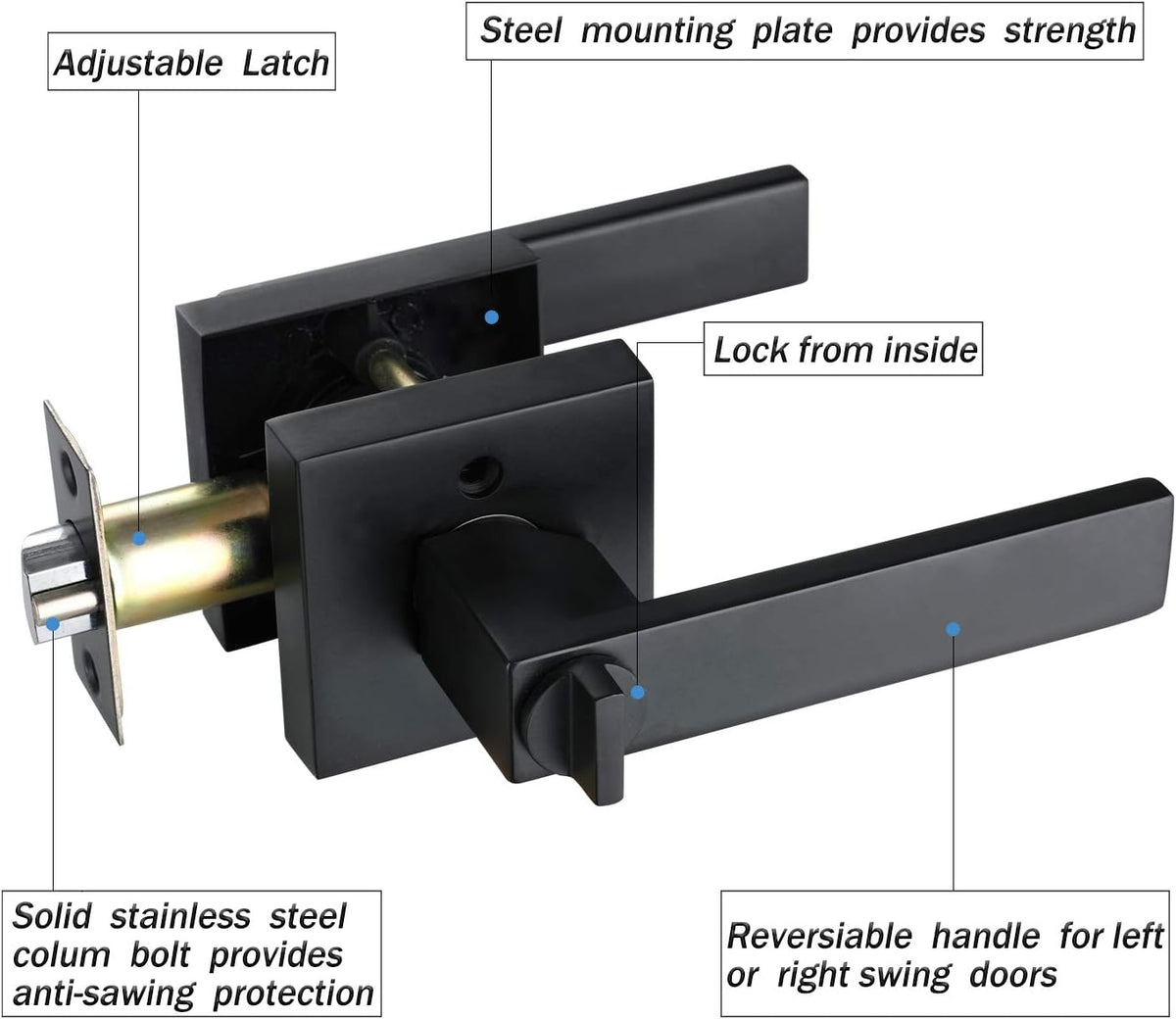 Matte Black Door Lock Lever Handle 4 Pack L968