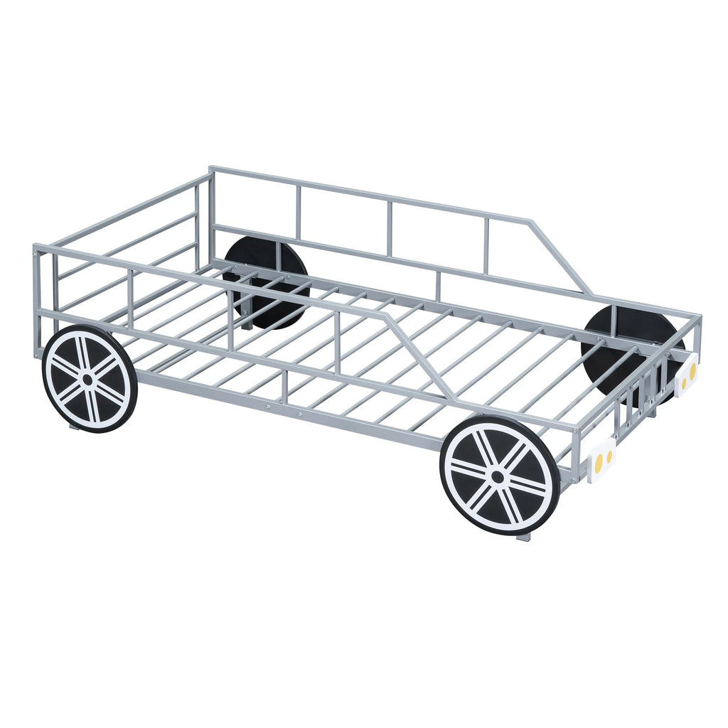 Metal Twin Size Car-Shaped Platform Bed with Tires O309103