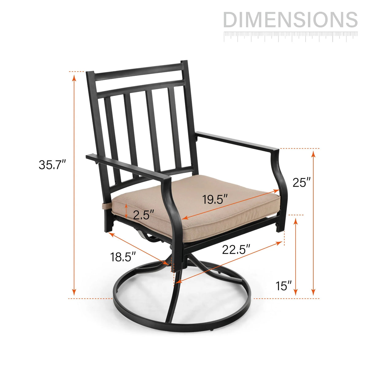 Set of 2 Metal Swivel Outdoor Dining Chairs with Beige Cushions Z660937